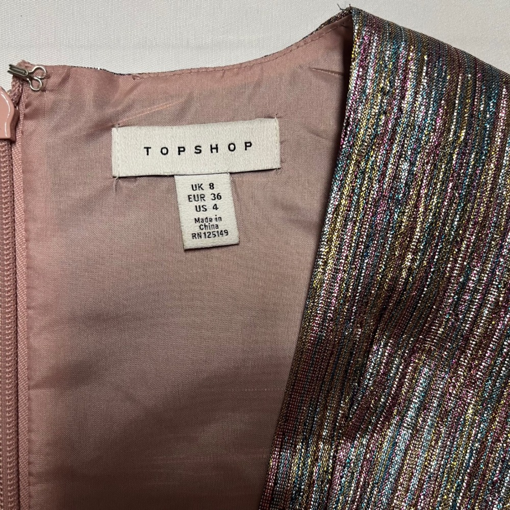 Topshop Metallic Rainbow V-Neck Mini Dress Size 4 - Picture 6 of 7